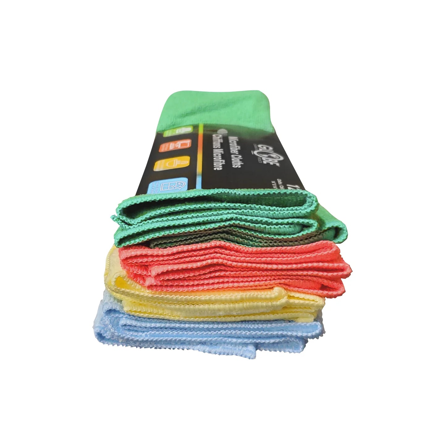 GLOBE 14" X 14" 240 Gsm Assorted Retail Microfiber Cloths / 12 Pack