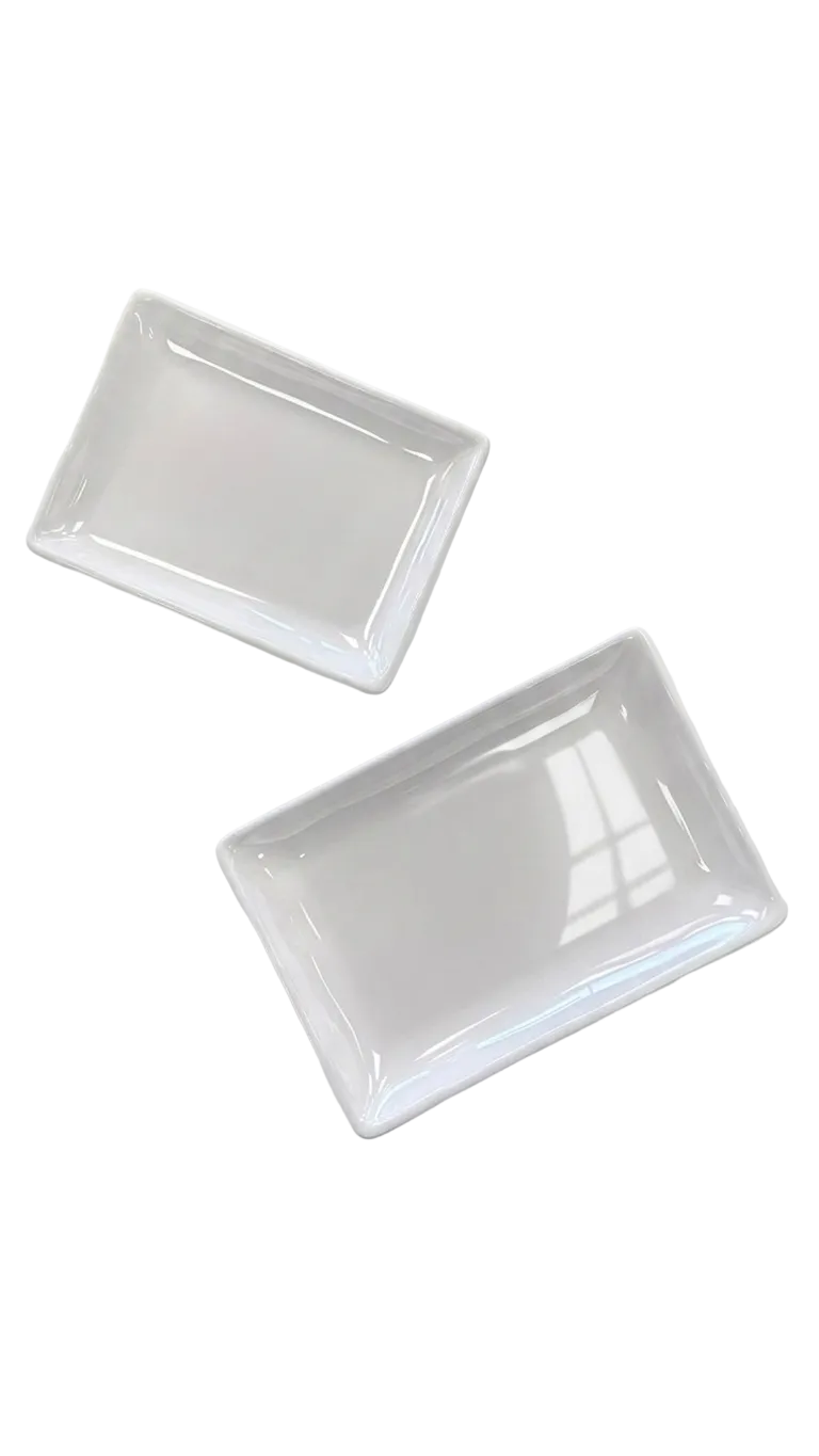 Assiette rectangulaire blanche en mélamine (17 cm, 21 cm)