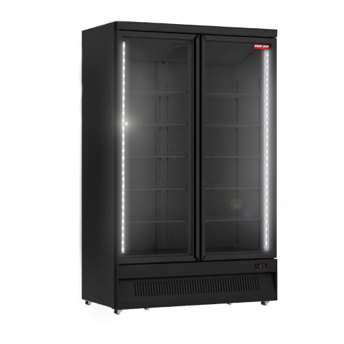 New Air, 49'' 2 Swing Door Glass Refrigerator Merchandiser-All Black