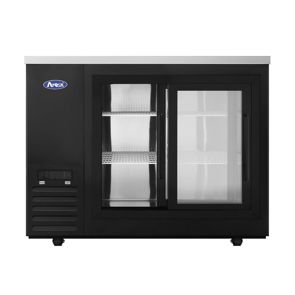 Réfrigérateur de bar arrière à profondeur réduite Atosa 48" avec portes coulissantes en verre (Noir)