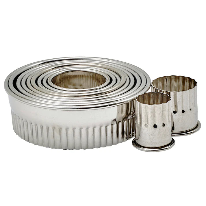 WINCO Round Cookie Cutter Set, 11 Piece, Stainless Steel - Fluted, 1”