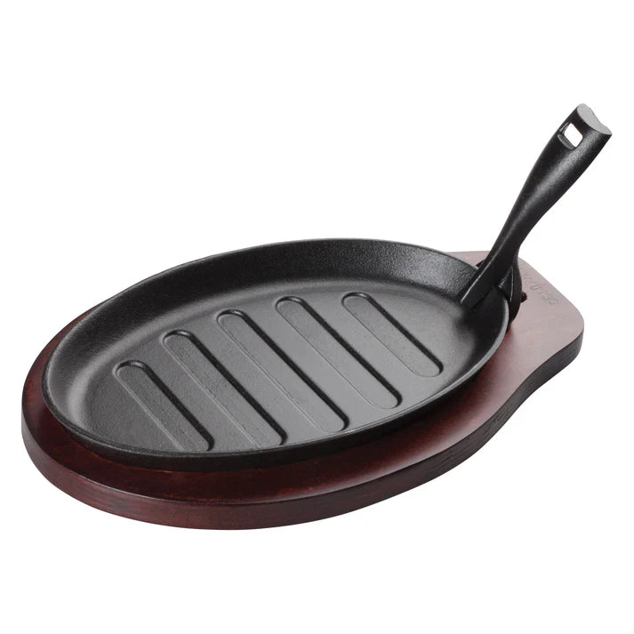 WINCO Cast Iron Steak Platter with Gripper Handle 3-Piece Set