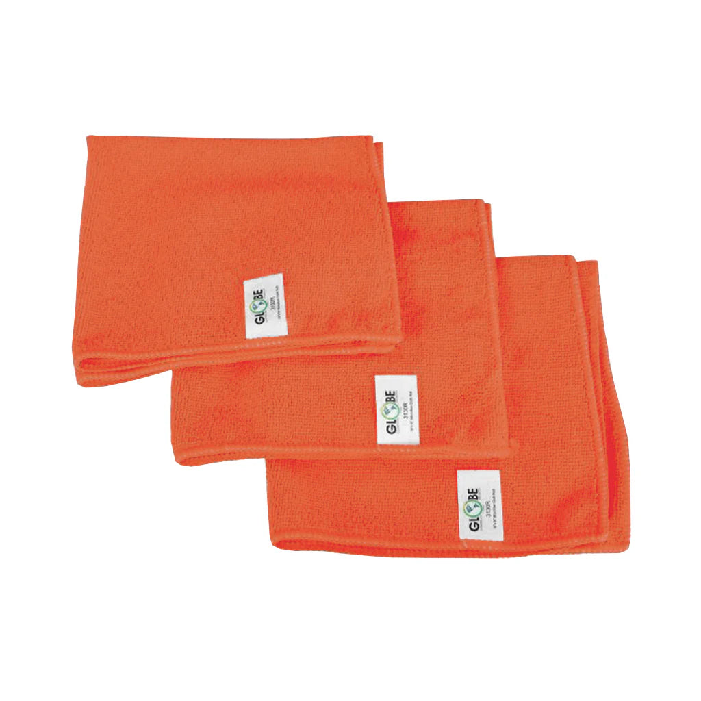 GLOBE 14"L X 14"W 240 Gsm Microfiber Cloths - Orange / Pack of 10