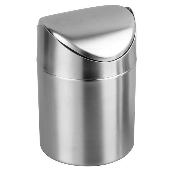 WINCO Mini Swing-Lid Waste Can, 4-3/4”Dia x 6”H, Stainless Steel