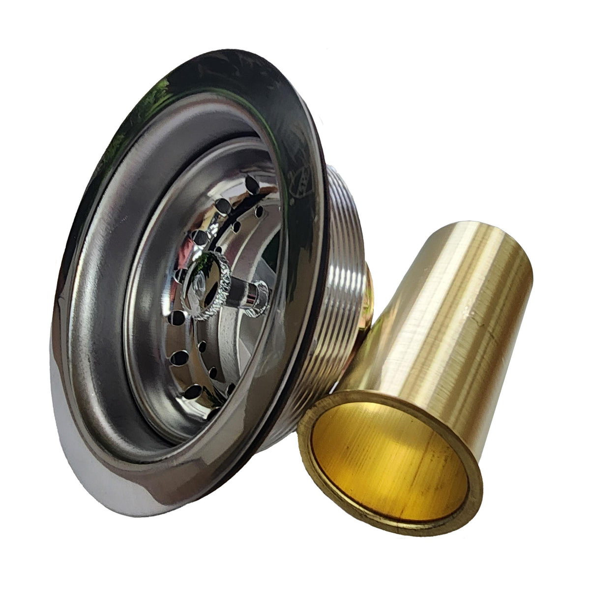 Encore 3.5" Stainless Steel Basket Drain With 1.5" Outlet And Brass Tailpiece