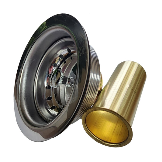 Encore 3.5" Stainless Steel Basket Drain with 1.5" Outlet and Brass Tailpiece