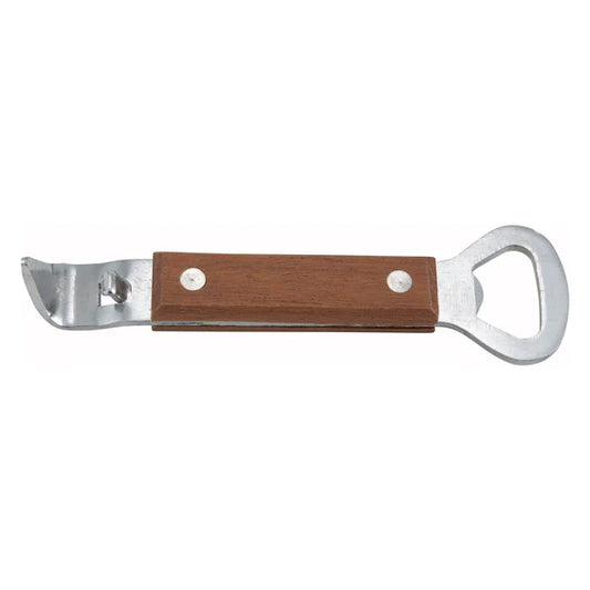 WINCO 7” Can Tapper/Bottle Opener, Stainless Steel with Wooden Handle