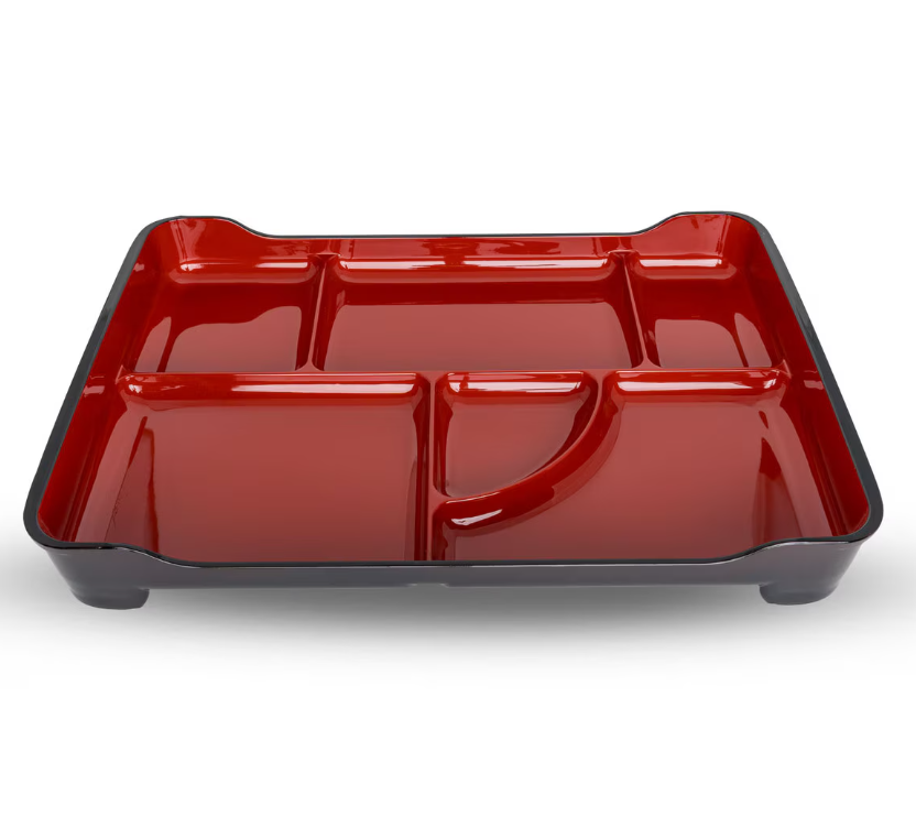 Bento Tray 14" (5 Compartment W/ Sauce Well, Stackable)