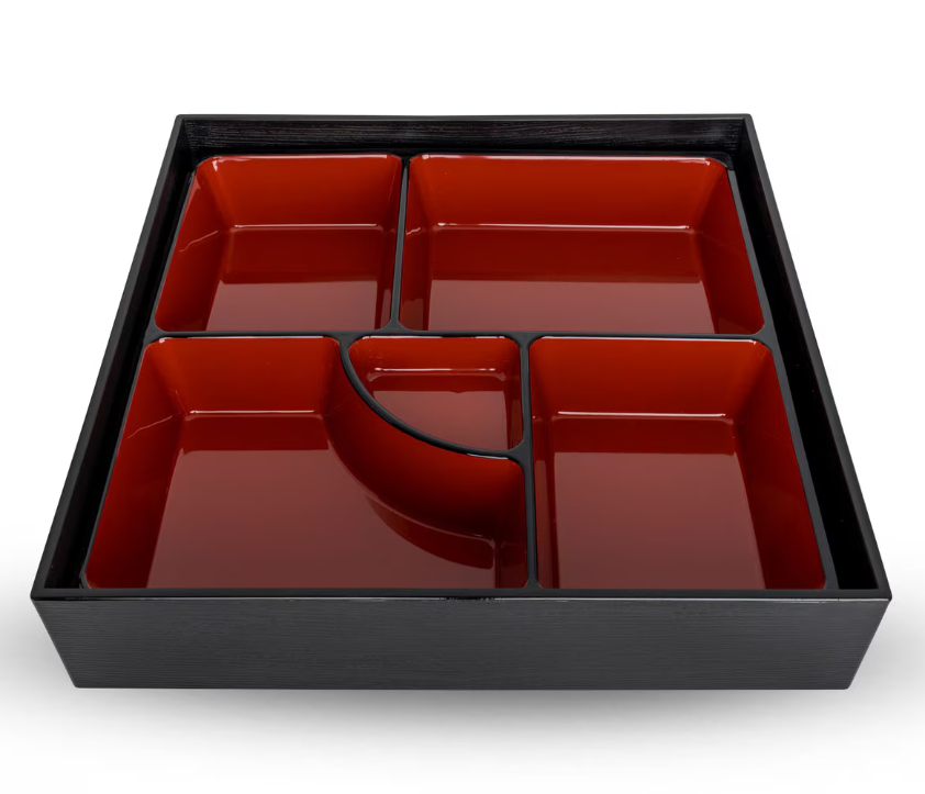 KORIN Black and Red Square Bento Box 9.75"