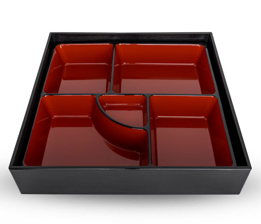 KORIN Black and Red Square Bento Box 9.75"