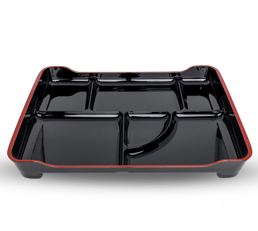 Bento Tray 14" (5 Compartment W/ Sauce Well, Stackable)