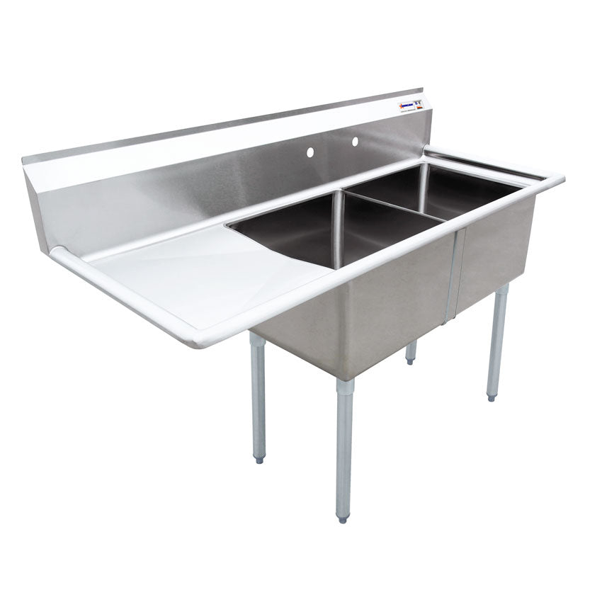 OMCAN 18''X18''X11'' DOUBLE SINK W/ LEFT DRAIN BOARD