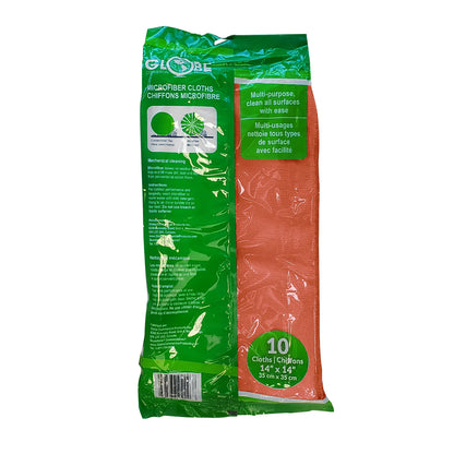 GLOBE 14"L X 14"W 240 Gsm Microfiber Cloths - Orange / Pack of 10