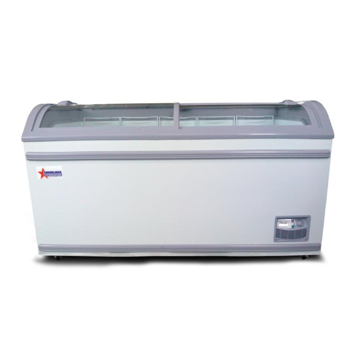 Omcan 58'' Ice Cream Display Chest Freezer (Curve Glass Top)