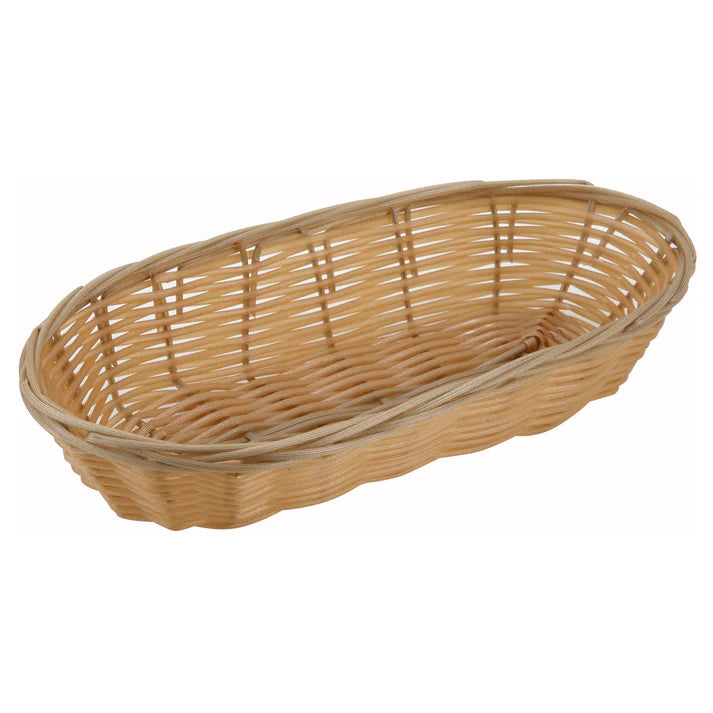 WINCO Tan Poly Woven Baskets - Long Oval - 12 PCS/PACK