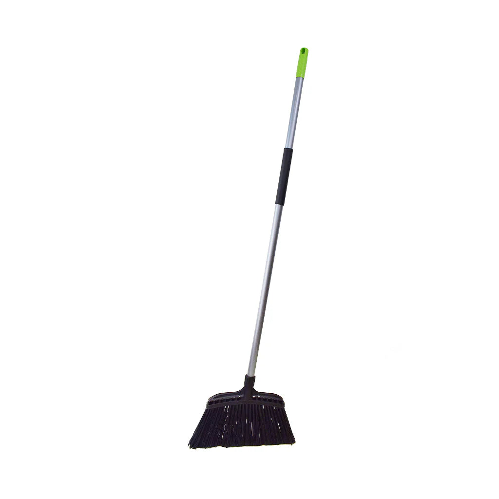Globe Jumbo 16 Inch Commercial Angle Broom - 16"L Head / Black/ Silver Handle