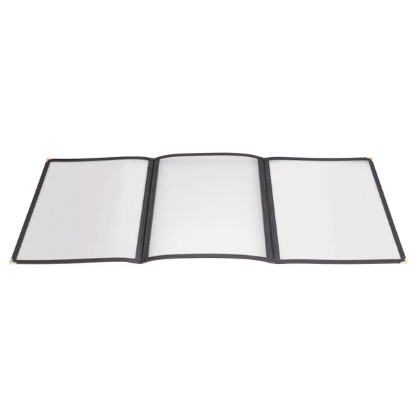 WINCO Tri-Fold Triple Panel Menu Cover, 9-1/2” x 12-1/8” - Black