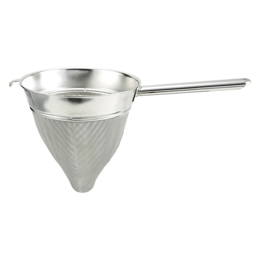 WINCO Hollow Handle Stainless Steel Bouillon Strainer with Extra Fine Mesh - 10"
