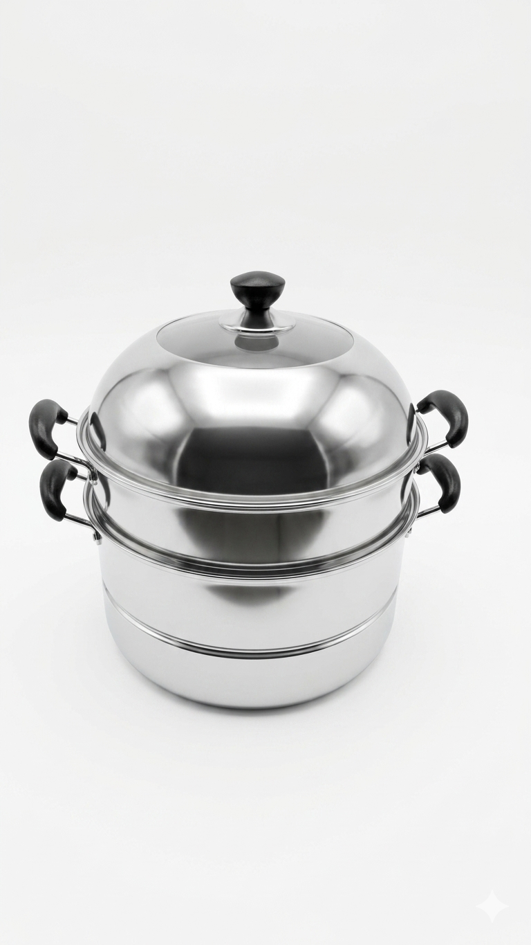 Cuiseur vapeur rond en acier inoxydable argenté (24/30/32 cm)