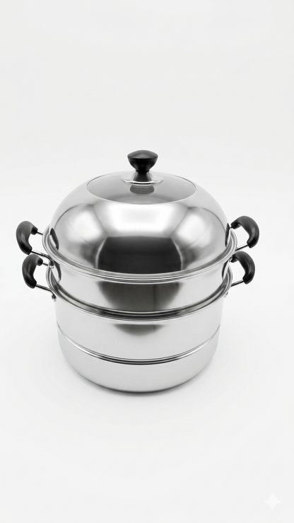 Cuiseur vapeur rond en acier inoxydable argenté (24/30/32 cm)