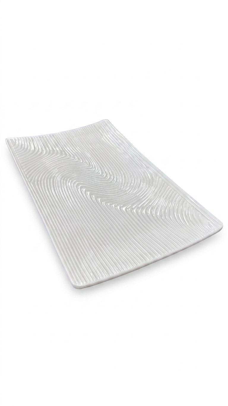 Melamine White Rectangular Hammered Platter