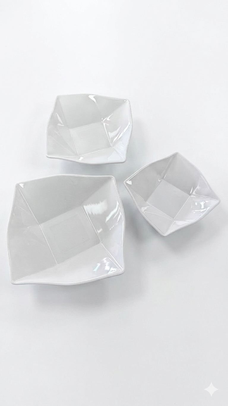 Melamine White Twisted Square Bowl