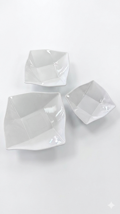 Melamine White Twisted Square Bowl