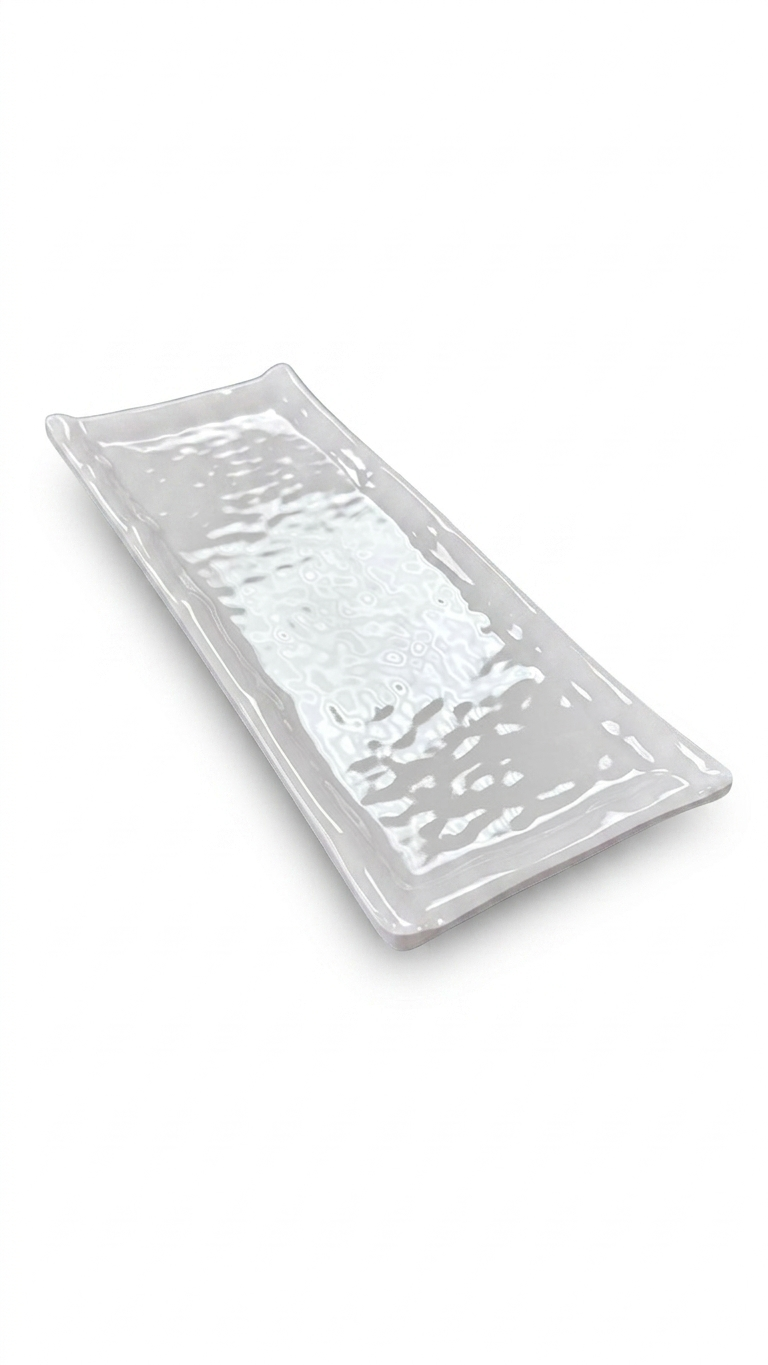 Melamine 10.25" White Rectangular Hammered Platter