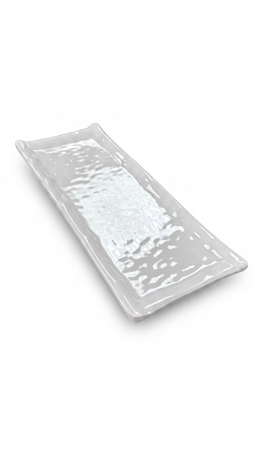 Melamine 10.25" White Rectangular Hammered Platter