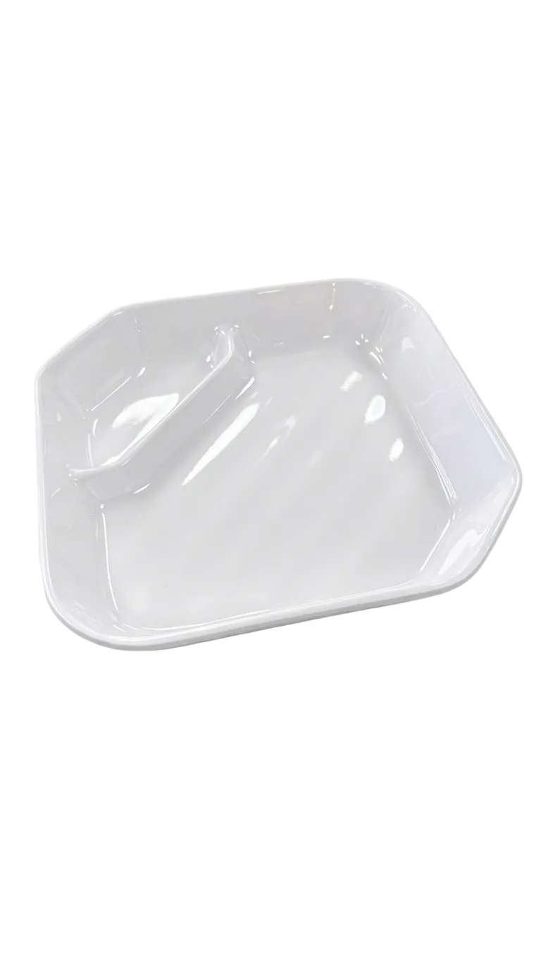 Melamine 7.75" White Square Two-Unit Plate