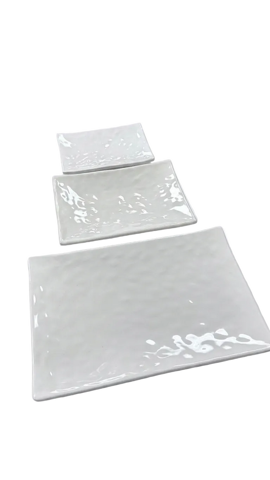 Melamine  White Rectangular Hammered Plate (8" / 10" / 14")
