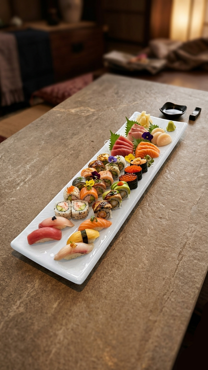 Plat à sushi long en mélamine blanc 51,4 x 15,9 cm