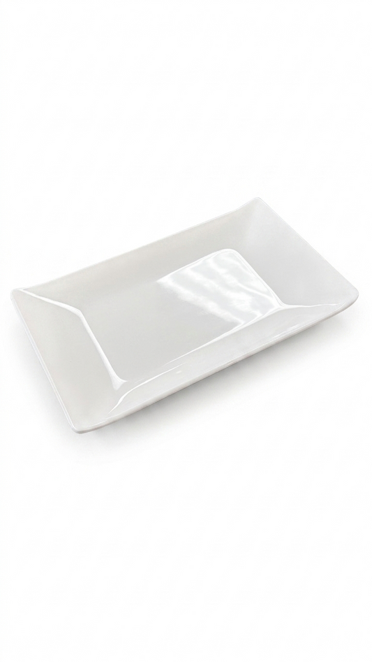 Assiette rectangulaire blanche en mélamine de 23 cm