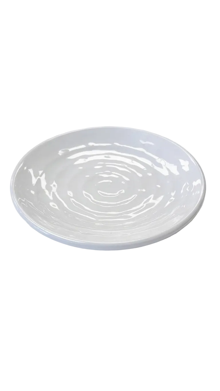 Assiette ronde en mélamine motif tourbillon blanc (TP / P / M / G / TG)