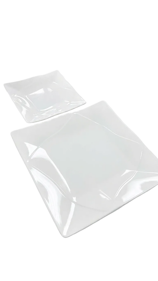 Assiette carrée en mélamine blanche avec motif diamant intérieur (petite / grande)