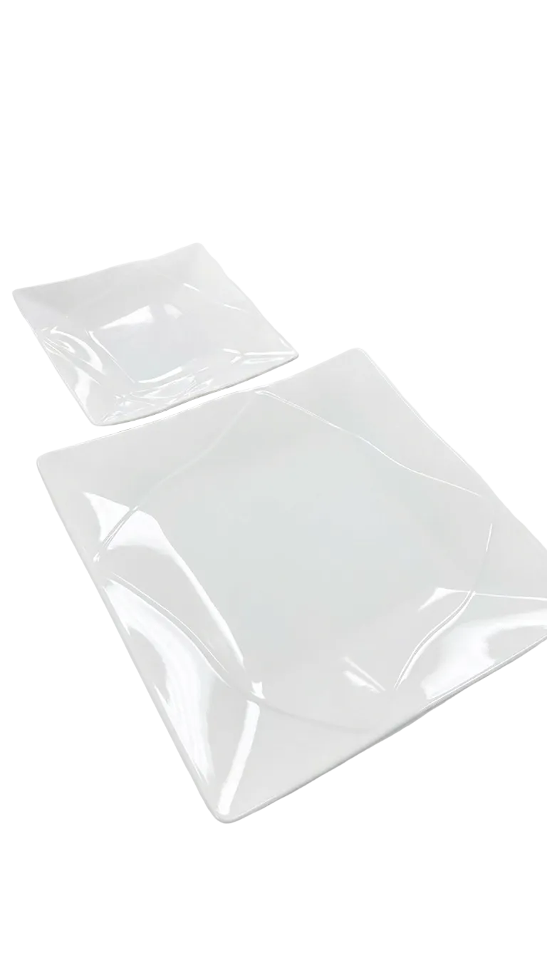 Assiette carrée en mélamine blanche avec motif diamant intérieur (8" / 12")