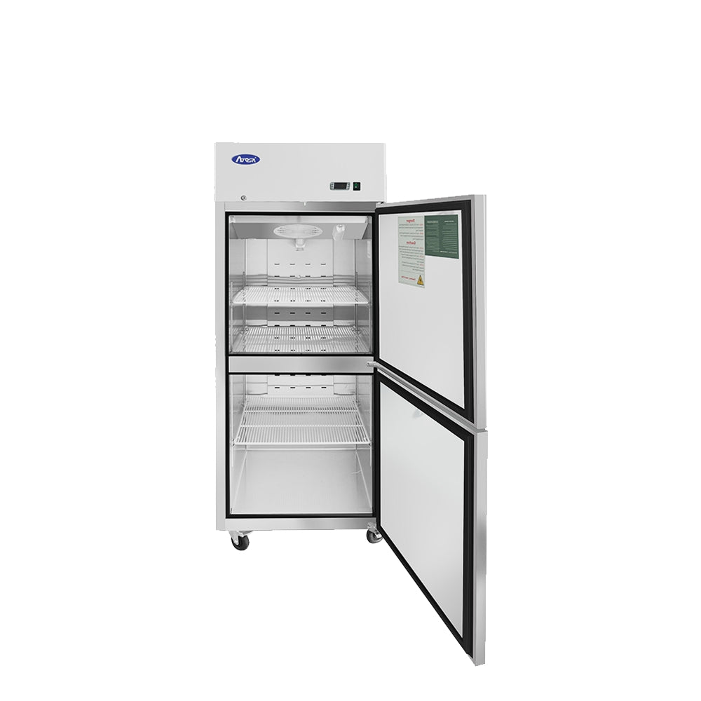 Congélateur vertical Atosa 29'' à montage supérieur, 2 portes divisées (charnière à droite)
