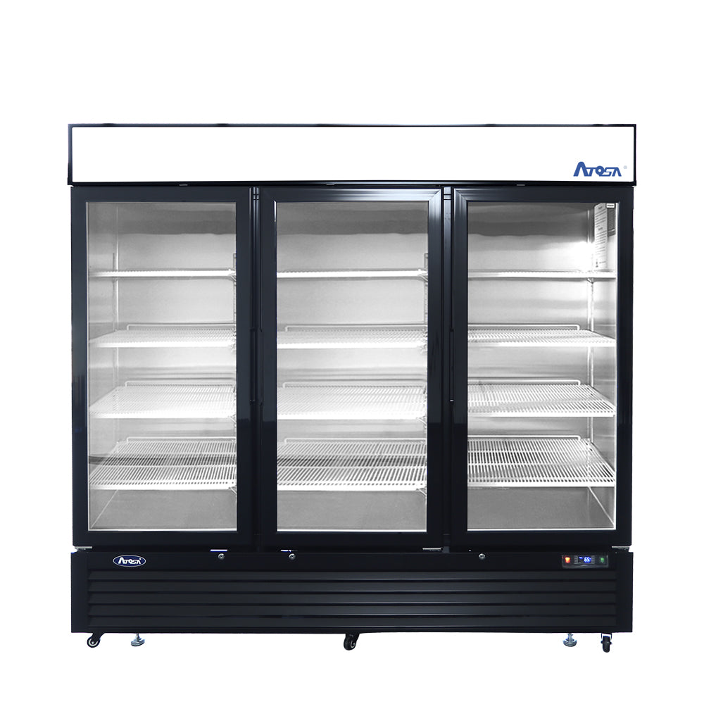 Atosa 82'' Black Bottom Mount 3 Glass Door Reach-In Refrigerator