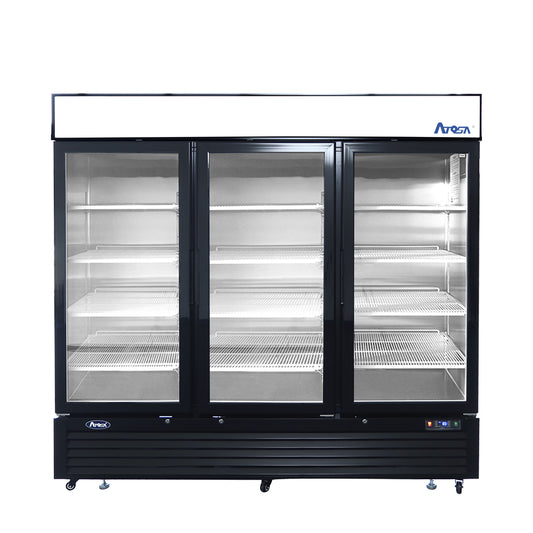 ATOSA 82'' BLACK BOTTOM MOUNT 3 GLASS DOOR REACH-IN REFRIGERATOR