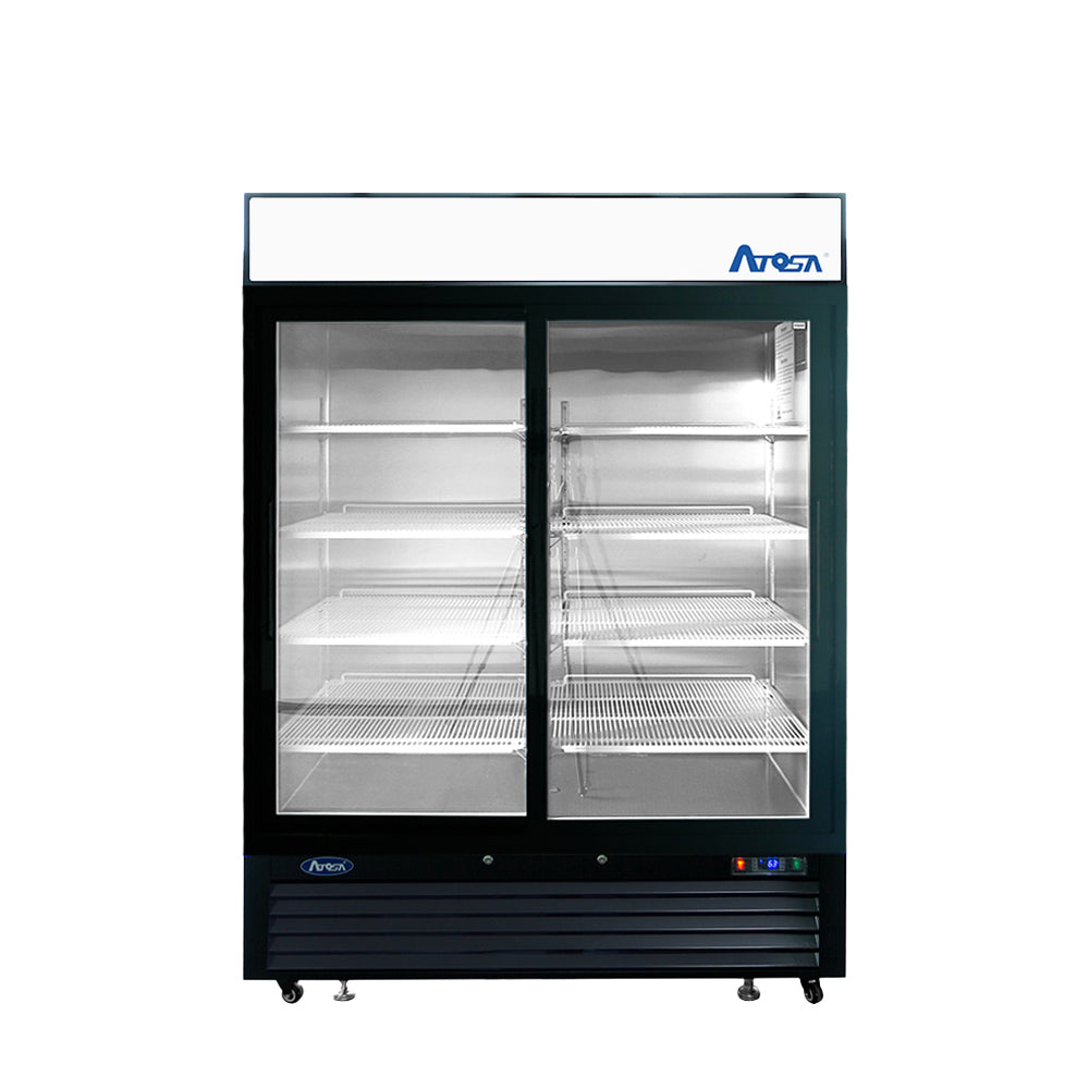 Atosa 55'' Black Bottom Mount 2 Sliding Glass Door Reach-In Refrigerator