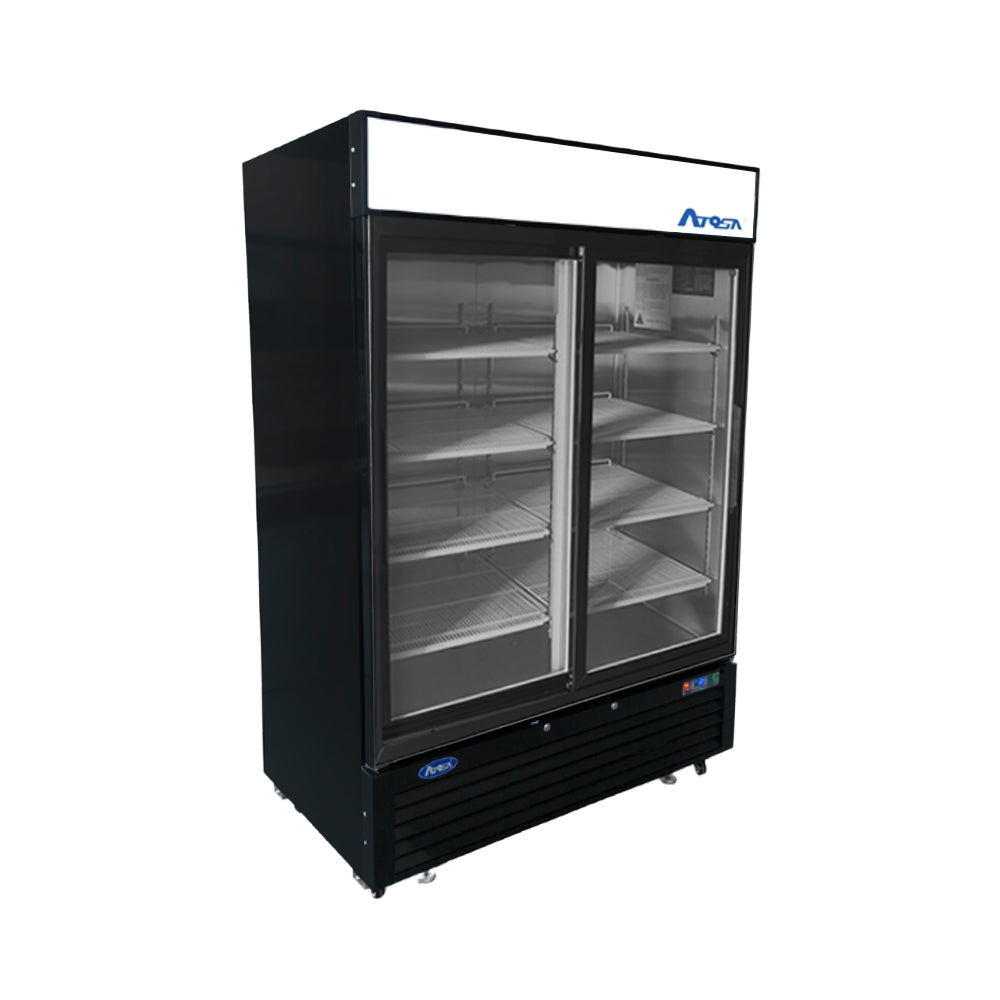 Atosa 55'' Black Bottom Mount 2 Sliding Glass Door Reach-In Refrigerator