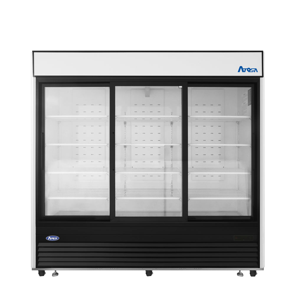 Atosa 82'' Black Bottom Mount 3 Sliding Glass Door Reach-In Refrigerator