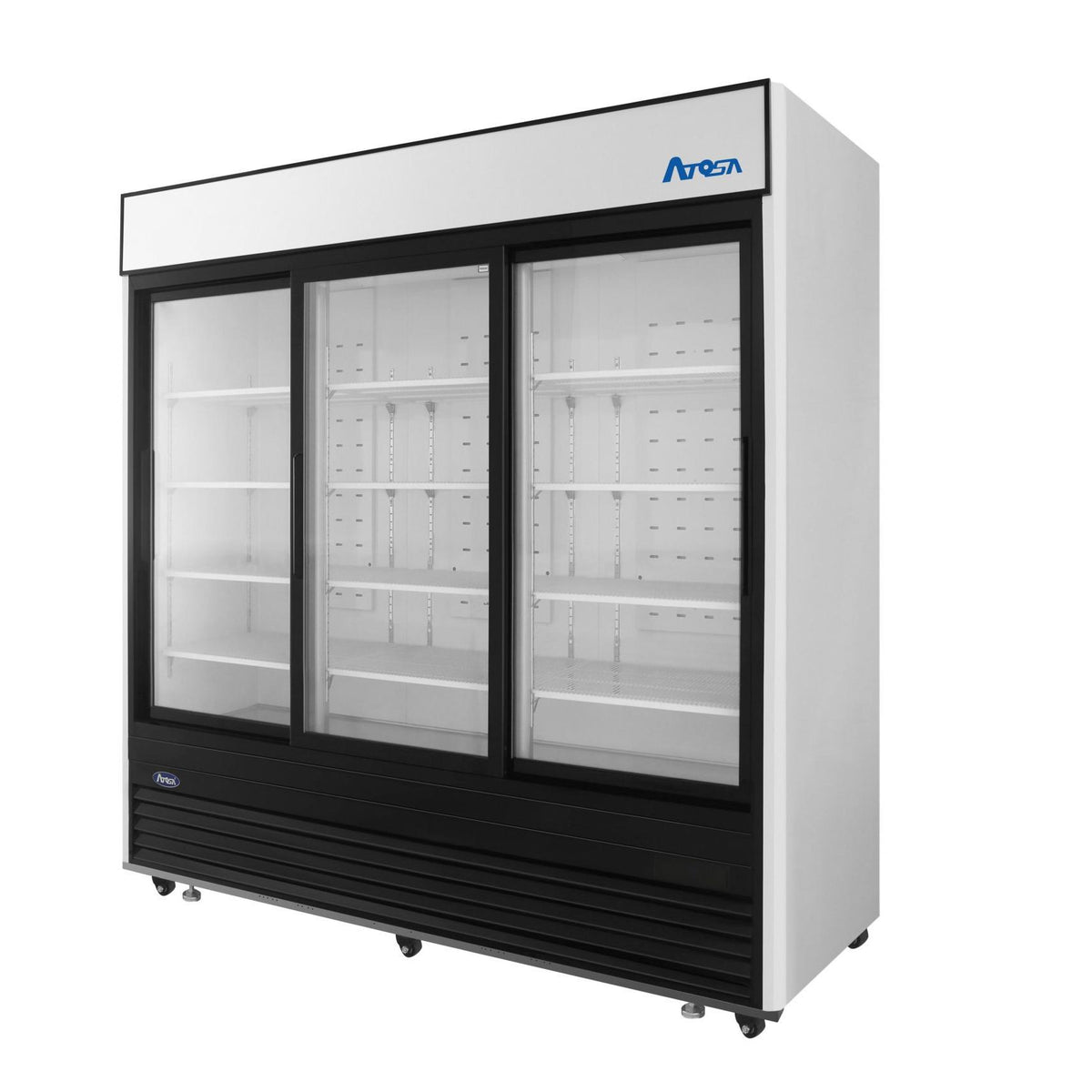 Atosa 82'' Black Bottom Mount 3 Sliding Glass Door Reach-In Refrigerator