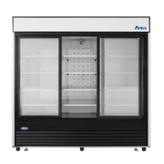 Atosa 82'' Black Bottom Mount 3 Sliding Glass Door Reach-In Refrigerator