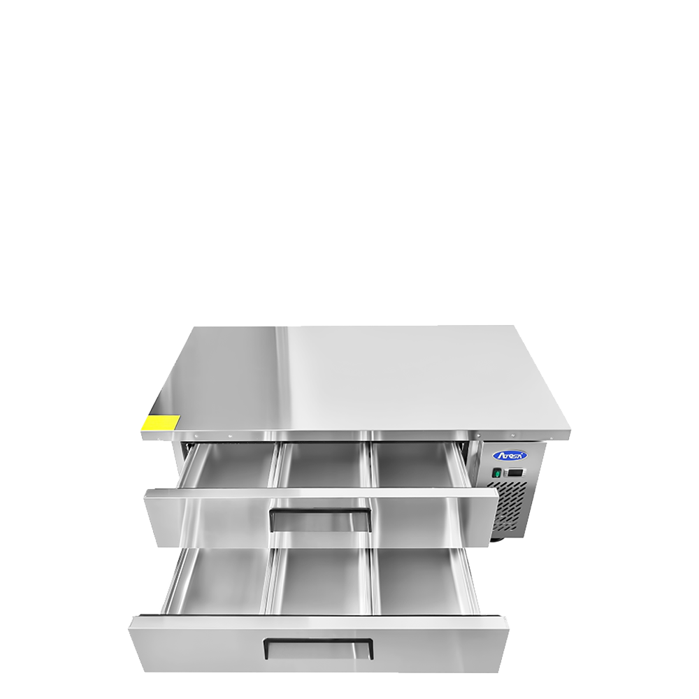 Open-door view of Atosa MGF8451GR 52″ Refrigerated Chef Base