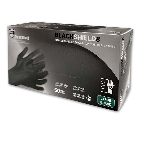 YUKCO, Black Shield8 Nitrile Disposable Gloves, Black