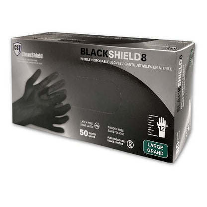 YUKCO, Black Shield8 Nitrile Disposable Gloves, Black