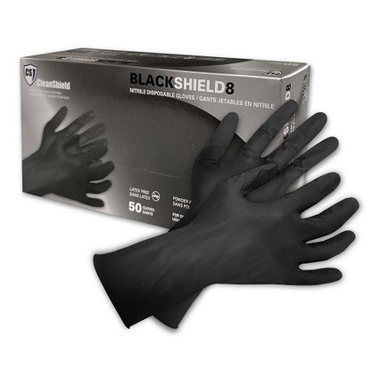 YUKCO, Black Shield8 Nitrile Disposable Gloves, Black