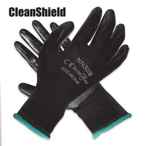 YUKCO, Nitrile 1/2 Coated Nylon Gloves Black