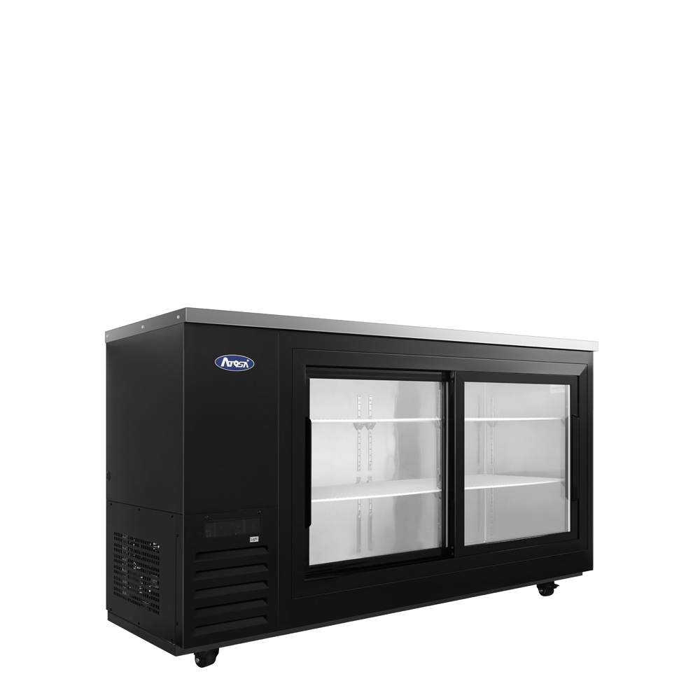 Atosa 69'' Shallow Depth Back Bar Cooler W/ Glass Sliding Doors (Black)